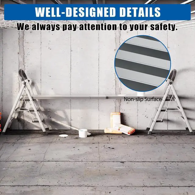 Alt view image 4 of 6 - 8-13ft Telescoping Plank, Aluminum Work Plank, 440 Lbs Load Capacity Extension Scaffolding Plank with Skid-Proof Platform Scaffold Ladder Accessory, 12.5 Inch Width, Silver