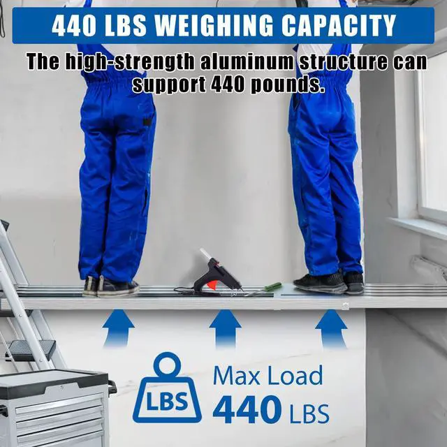 Alt view image 5 of 6 - 8-13ft Telescoping Plank, Aluminum Work Plank, 440 Lbs Load Capacity Extension Scaffolding Plank with Skid-Proof Platform Scaffold Ladder Accessory, 12.5 Inch Width, Silver