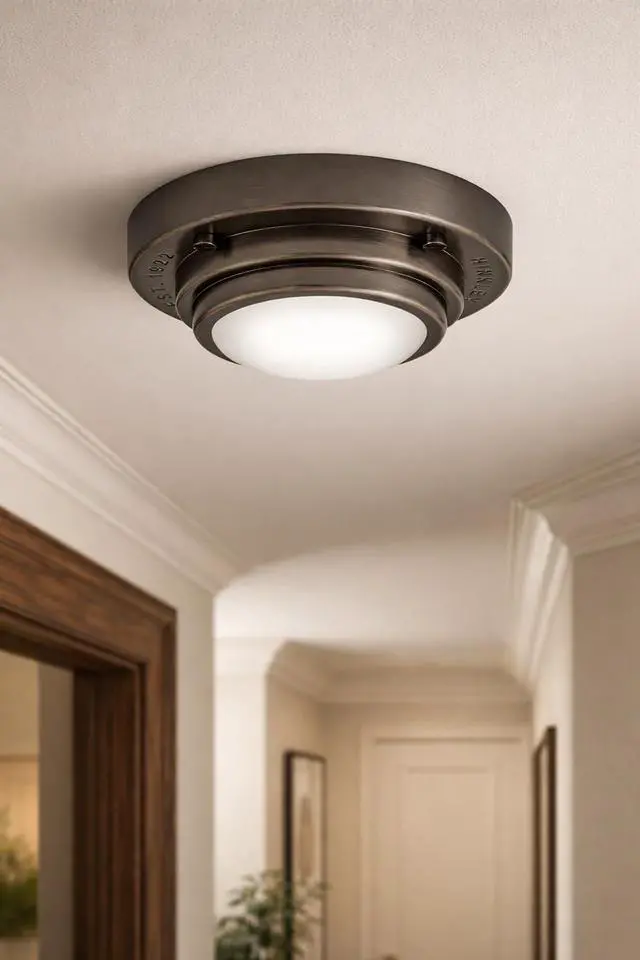 Alt view image 6 of 6 - Porte Extra Small Flush Mount Ceiling Light or Wall Sconce, Etched Opal Glass Shade, Dual-Mount Design, Integrated LED, ADA Compliant, Black Oxide Finish