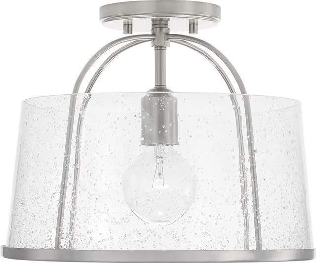 Main image of HomePlace by 247011BN Madison Transitional Clear Seeded Glass Dual Mount Convertible Pendant/Semi-Flush Ceiling Light, 1-Light 100 Watt, 12" H x 13" W, Brushed/Satin Nickel
