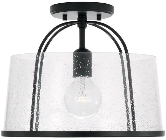 Main image of HomePlace by 247011MB Madison Transitional Clear Seeded Glass Dual Mount Convertible Pendant/Semi-Flush Ceiling Light, 1-Light 100 Watt, 12" H x 13" W, Black