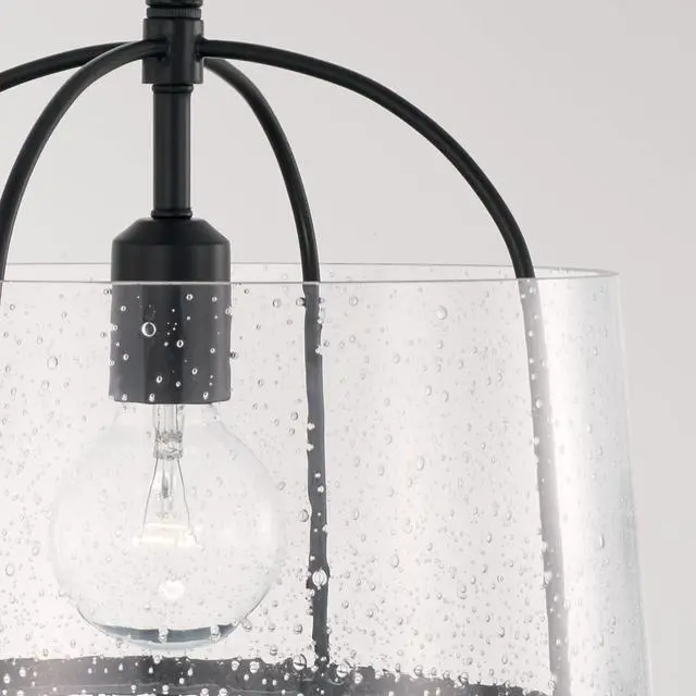 Alt view image 3 of 6 - HomePlace by 247011MB Madison Transitional Clear Seeded Glass Dual Mount Convertible Pendant/Semi-Flush Ceiling Light, 1-Light 100 Watt, 12" H x 13" W, Black