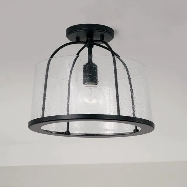 Alt view image 4 of 6 - HomePlace by 247011MB Madison Transitional Clear Seeded Glass Dual Mount Convertible Pendant/Semi-Flush Ceiling Light, 1-Light 100 Watt, 12" H x 13" W, Black