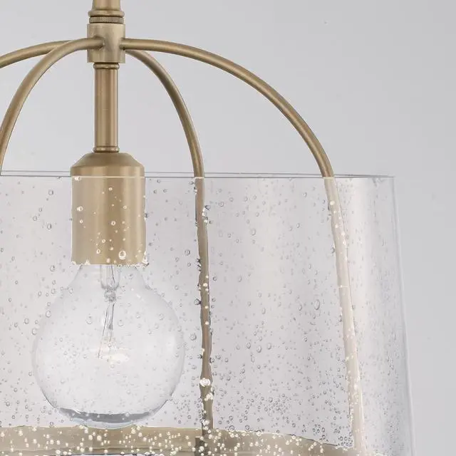Alt view image 4 of 6 - HomePlace Lighting 247011AD Madison Transitional Clear Seeded Glass Dual Mount Convertible Pendant/Semi-Flush Ceiling Light, 1-Light 100 Watt, 12" H x 13" W, Brass