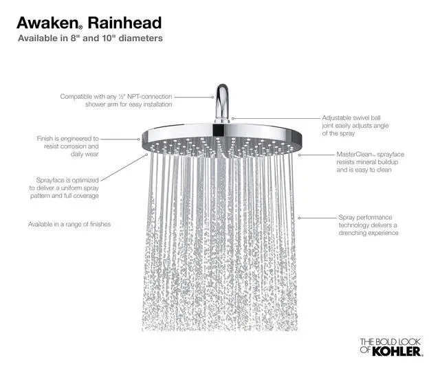 Alt view image 2 of 2 - 76464-Y-2MB Awaken 8 Inch Single-Function Rain SHOWERHEAD, 8" Fixed Round Rainfall SHOWERHEAD, 2.5 GPM, Vibrant Brushed Moderne Brass