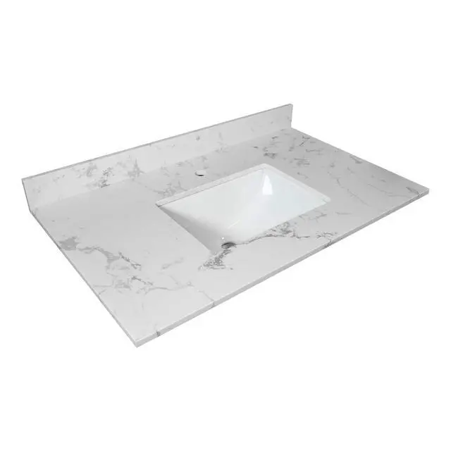 Alt view image 2 of 6 - 31 Inch Bathroom Vanity Top Stone, Carrara White Engineered Marble Stone Vanity Sink Top with Undermount Ceramic Sink and Back Splash with Single Hole for Bathrom Cabinet (31"x22"(Single Hole))