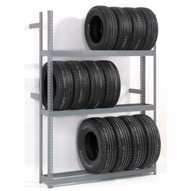 Main image of 3 Tier Single Entry Tire Rack, 1500 lbs Shelf Capacity, Steel Construction, Durable Gray Baked Enamel Finish, 60" W x 18" D x 84" H, Assembly Required