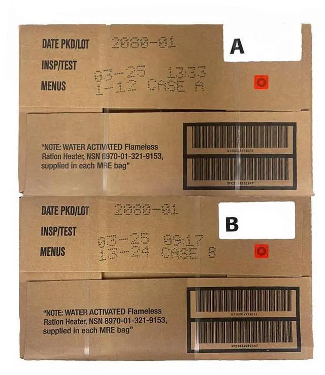 Main image of MRE Meals Ready to Eat Inspection 2025, 2026, Emergency Food Supply, Survival Camping Outdoor 12 Pack(A & B Case Bundle, 2 Count)