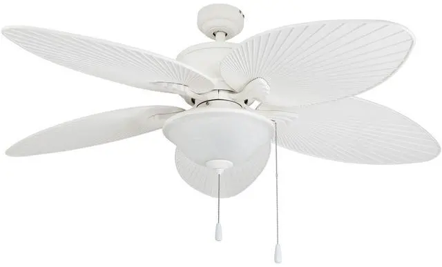 Main image of Solana Tropical 52 Inch Indoor Outdoor Ceiling Fan with Glass Bowl Light Kit, Pull Chain, 5 Leaf Blades with Reversible Motor, White