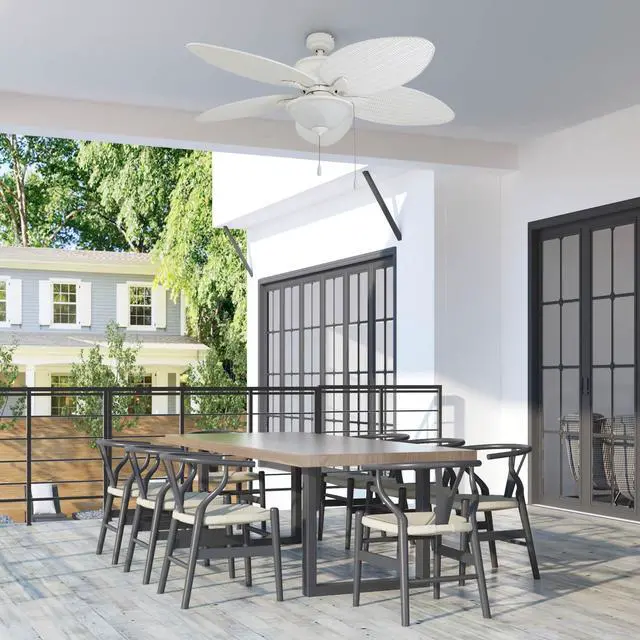 Alt view image 2 of 6 - Solana Tropical 52 Inch Indoor Outdoor Ceiling Fan with Glass Bowl Light Kit, Pull Chain, 5 Leaf Blades with Reversible Motor, White