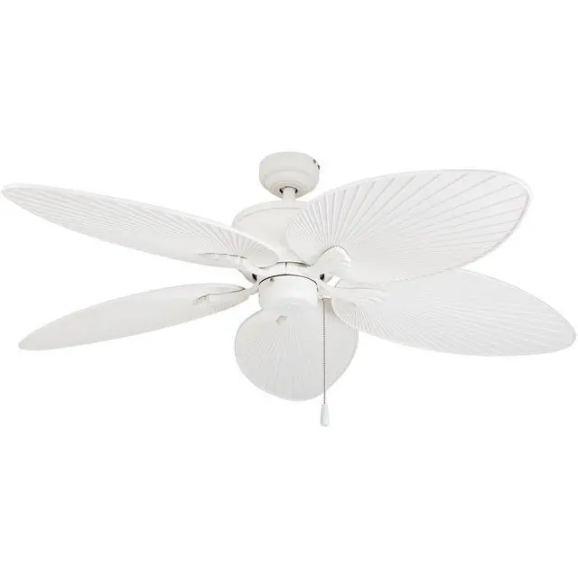 Alt view image 4 of 6 - Solana Tropical 52 Inch Indoor Outdoor Ceiling Fan with Glass Bowl Light Kit, Pull Chain, 5 Leaf Blades with Reversible Motor, White