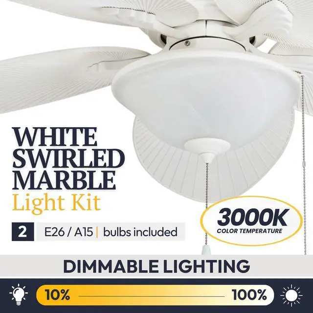 Alt view image 6 of 6 - Solana Tropical 52 Inch Indoor Outdoor Ceiling Fan with Glass Bowl Light Kit, Pull Chain, 5 Leaf Blades with Reversible Motor, White