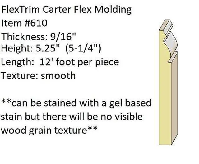 Alt view image 2 of 5 - WM610 (CM610): 9/16 Thick x 5.25 Tall Flexible Base Molding - 12 feet Long - Made in the USA