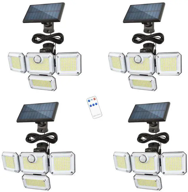 Main image of Solar Outdoor Lights with Motion Sensor,Solar Powered 4 Heads Security Lights,333 LED Flood Light 270° Wide Angle Flood Wall Lights with 3 Modes for Garden Patio Yard,IP65 Waterproof (4)
