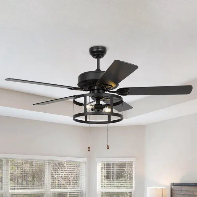 Main image of 52 Inch Ceiling Fans with Lights, Farmhouse Black Ceiling Fan for Bedroom Living Room, Rustic Outdoor Ceiling Fans for Patios, Pull Chain Control, 3 Speeds, Reversible Airflow, ETL