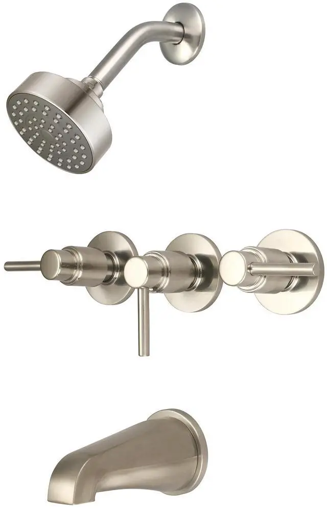 Main image of 8968-M1-BN Brass Single Function Standard Showerhead Three Handle Tube & Shower Set in Brushed Nickel