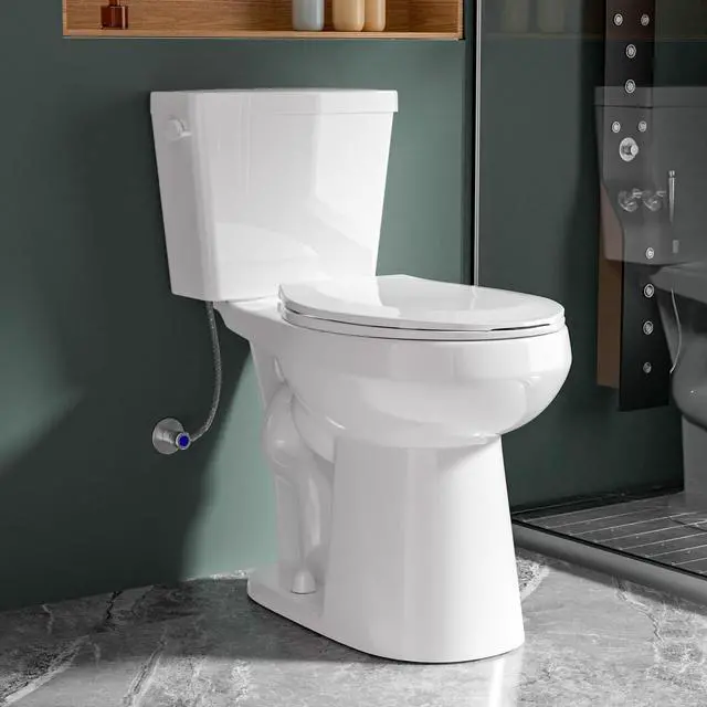 Main image of 21 Inch Compact Extra Tall Toilet Seat Height 21.25", Single Flush 1.28 GPF, Left-Hand Trip Lever, Powerful Tornado Flush Two Piece, 12" Rough-in for Bathroom, Comfort Bowl Heigh 20.5", White