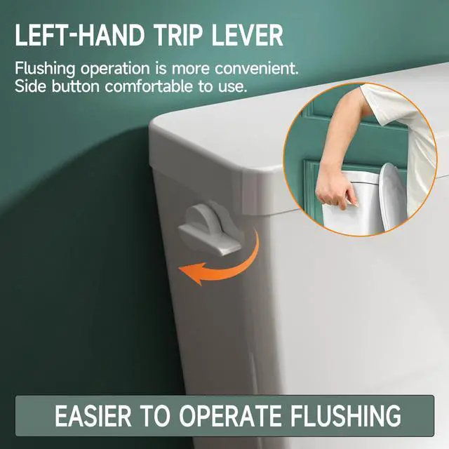 Alt view image 5 of 6 - 21 Inch Compact Extra Tall Toilet Seat Height 21.25", Single Flush 1.28 GPF, Left-Hand Trip Lever, Powerful Tornado Flush Two Piece, 12" Rough-in for Bathroom, Comfort Bowl Heigh 20.5", White