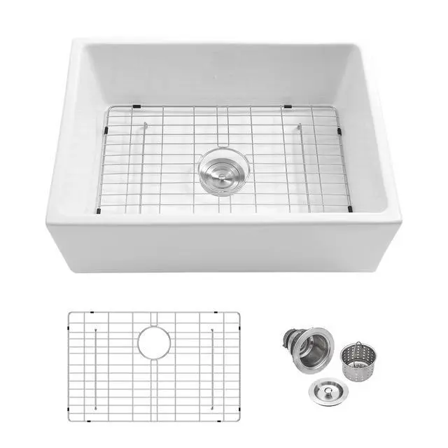 Alt view image 2 of 6 - 28 Inch Farmhouse Sink White Apron Front Kitchen Sinks 28x20x10 Single Bowl Undermount Fireclay Ceramic Farm Sink for Countryside Classic Style