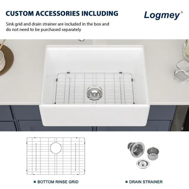 Alt view image 6 of 6 - 28 Inch Farmhouse Sink White Apron Front Kitchen Sinks 28x20x10 Single Bowl Undermount Fireclay Ceramic Farm Sink for Countryside Classic Style