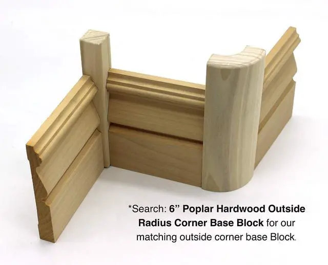 Alt view image 4 of 4 - 3/4" x 3/4" x 6" Poplar (Paint Grade) Hardwood Simple Inside Corner Base Block, Trim Molding (64)
