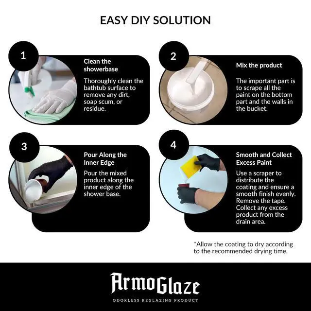 Alt view image 6 of 6 - Shower Base Refinishing Kit Made in USA, Odorless Epoxy Coating for Small Shower Base (2x2, 3x3) Easy Pour-On Application, Durable Mirror Finish 1.5 kg