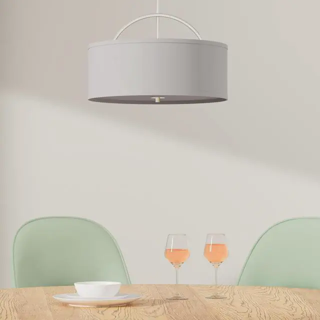 Alt view image 2 of 6 - Carina Brushed Nickel Drum Pendant Chandelier Light Fixture 20" Wide Modern White Linen Shade for Dining Room House Foyer Entryway Kitchen Bedroom Living Room High Ceilings