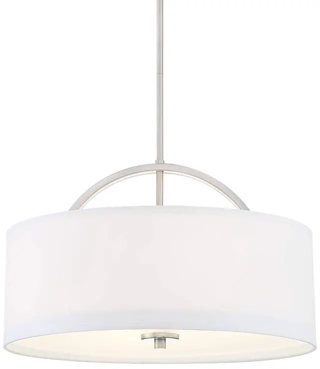 Alt view image 3 of 6 - Carina Brushed Nickel Drum Pendant Chandelier Light Fixture 20" Wide Modern White Linen Shade for Dining Room House Foyer Entryway Kitchen Bedroom Living Room High Ceilings