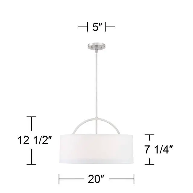 Alt view image 5 of 6 - Carina Brushed Nickel Drum Pendant Chandelier Light Fixture 20" Wide Modern White Linen Shade for Dining Room House Foyer Entryway Kitchen Bedroom Living Room High Ceilings