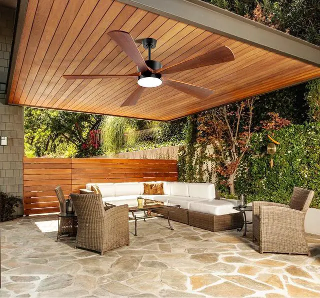 Main image of 60 Inch Ceiling Fan with Lights, Outdoor Wood Silent Ceiling Fans, Modern High CFM Farmhouse Ceiling Fans, Quiet Reversible DC Motor, 5 Blades 6 Speed for Bedroom Living Room Exterior Patios