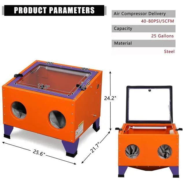 Alt view image 2 of 6 - 25 Gallon Air Sandblasting Cabinet | 40-80 PSI, Heavy Duty Steel, Spray Gun & 4 Nozzle, Bench Top Cabinet, For Rust Removal, Stain, Paint