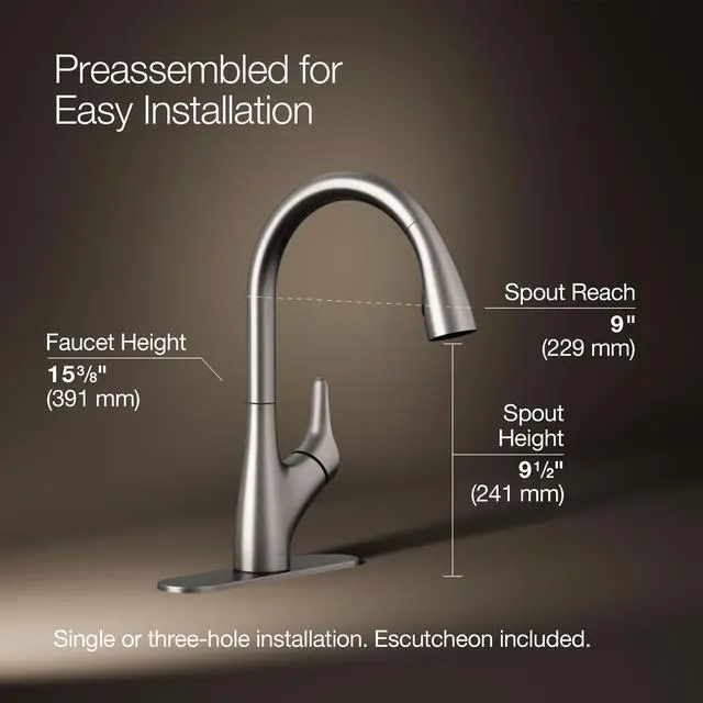 Alt view image 3 of 6 - 30469-VS Rival Single Handle Pull-Down Kitchen Faucet, Kitchen Sink Faucet with Pull-Down Sprayer, Vibrant Stainless