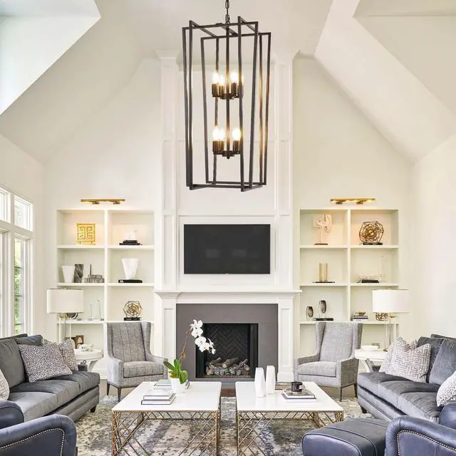 Alt view image 5 of 6 - 8-Light Tiered Lantern Pendant Light Fixtures,Large Foyer Chandeliers for High Ceilings,Industrial Foyer Lighting Fixtures,Long Chandeliers for High Ceilings,Farmhouse Chandelier for Entryway, Black