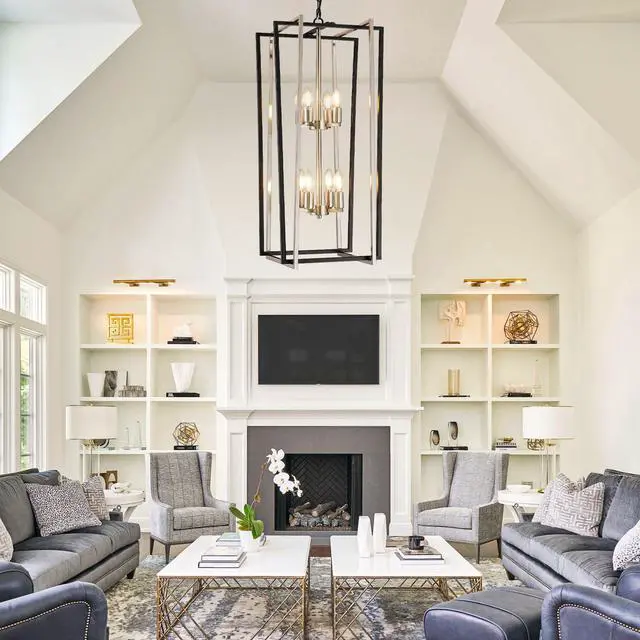 Alt view image 2 of 6 - 8-Light Modern Chandelier, Farmhouse Foyer Lighting Fixtures, Chandeliers for High Ceilings, Black and Silver Lantern Pendant Light Fixtures, for Staircase, Entryway Hallway