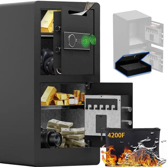 Main image of 7.0 CuFt Dual Layer Fireproof Safe with Drop Slot,Safe Box with Biometric Fingerprint Lock,Fireproof Waterproof Bag,Safes with Adjustable Shelf Hidden Inner Lock Box Drop Safe for Business,Home,Office