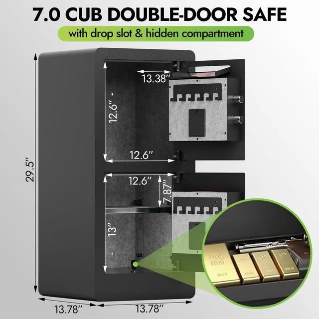 Alt view image 2 of 6 - 7.0 CuFt Dual Layer Fireproof Safe with Drop Slot,Safe Box with Biometric Fingerprint Lock,Fireproof Waterproof Bag,Safes with Adjustable Shelf Hidden Inner Lock Box Drop Safe for Business,Home,Office