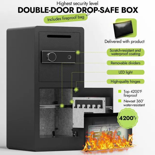 Alt view image 4 of 6 - 7.0 CuFt Dual Layer Fireproof Safe with Drop Slot,Safe Box with Biometric Fingerprint Lock,Fireproof Waterproof Bag,Safes with Adjustable Shelf Hidden Inner Lock Box Drop Safe for Business,Home,Office