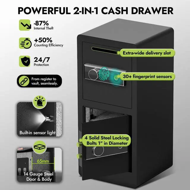 Alt view image 5 of 6 - 7.0 CuFt Dual Layer Fireproof Safe with Drop Slot,Safe Box with Biometric Fingerprint Lock,Fireproof Waterproof Bag,Safes with Adjustable Shelf Hidden Inner Lock Box Drop Safe for Business,Home,Office