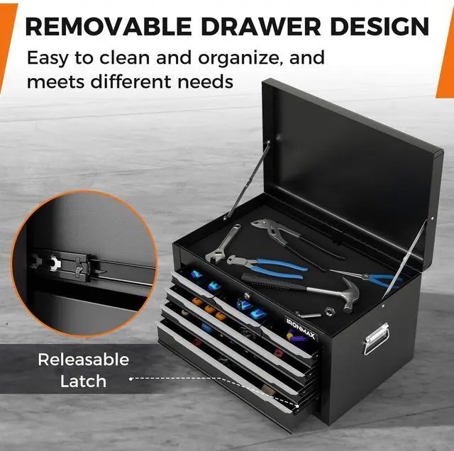 Alt view image 3 of 6 - Portable Tool Box, 6 Drawers 24 Lockable Tool Storage Organizer Toolbox with Ball-Bearing Slides & Liner, Metal Tool Chest for Warehouse, Garage, Workshop, Household
