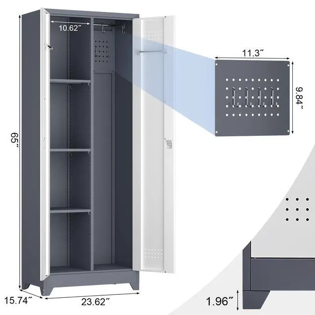 Alt view image 3 of 6 - 65" H Garage Storage Cabinet,Broom Closet Storage Cabinet with Adjust Shelves,Utility Cabinet,Utility Closet for Garage,Gray-White