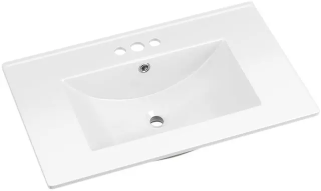 Main image of 30"x18¼" Bathroom Vanity Sink Top with Three Holes, Ceramic Vanity Sink Top with Overflow, Drop in Bathroom Vessel Sink Rectangle, Glossy White