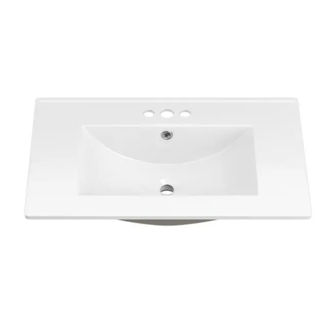 Alt view image 2 of 6 - 30"x18¼" Bathroom Vanity Sink Top with Three Holes, Ceramic Vanity Sink Top with Overflow, Drop in Bathroom Vessel Sink Rectangle, Glossy White