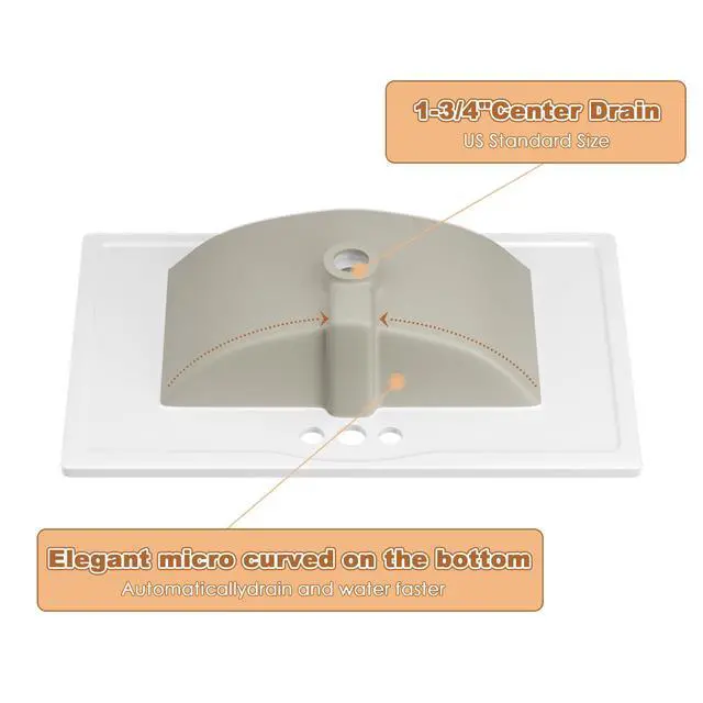 Alt view image 5 of 6 - 30"x18¼" Bathroom Vanity Sink Top with Three Holes, Ceramic Vanity Sink Top with Overflow, Drop in Bathroom Vessel Sink Rectangle, Glossy White