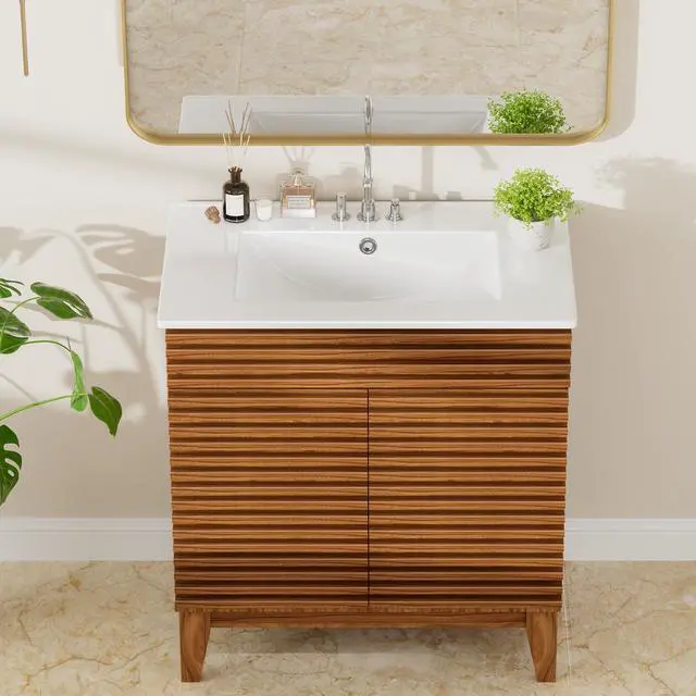 Alt view image 6 of 6 - 30"x18¼" Bathroom Vanity Sink Top with Three Holes, Ceramic Vanity Sink Top with Overflow, Drop in Bathroom Vessel Sink Rectangle, Glossy White