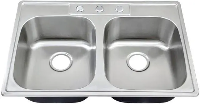 Main image of 33x22 Drop In Double Bowl Kitchen Sink 33 Inch 50/50 Topmount 18 Gauge Stainless Steel Commercial Grade Satin Finish Sinks 33" x 22" x 9" (Sink Only)