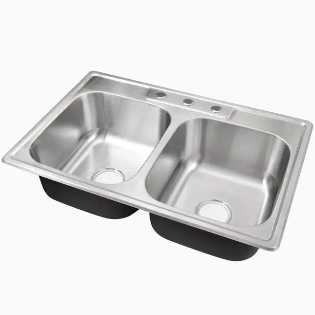 Alt view image 2 of 6 - 33x22 Drop In Double Bowl Kitchen Sink 33 Inch 50/50 Topmount 18 Gauge Stainless Steel Commercial Grade Satin Finish Sinks 33" x 22" x 9" (Sink Only)