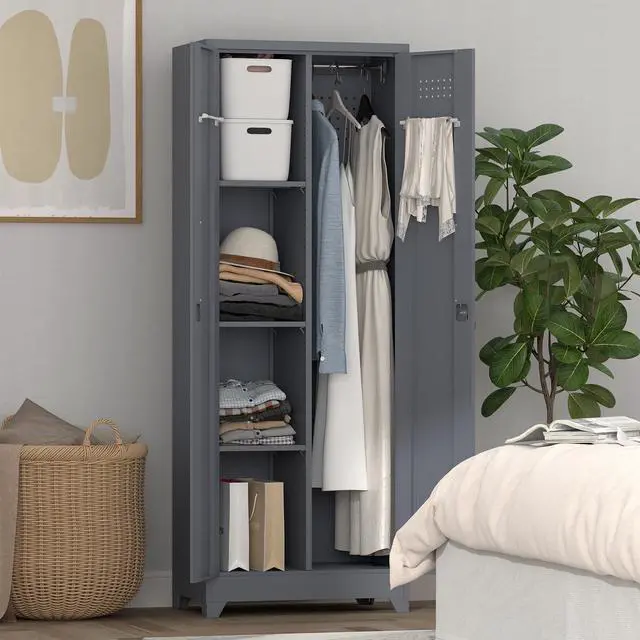 Alt view image 6 of 6 - 65" H Metal Garage Storage Cabinet,Broom Closet Storage Cabinet with Adjust Shelves,Utility Cabinet,Utility Closet for Garage,Gray