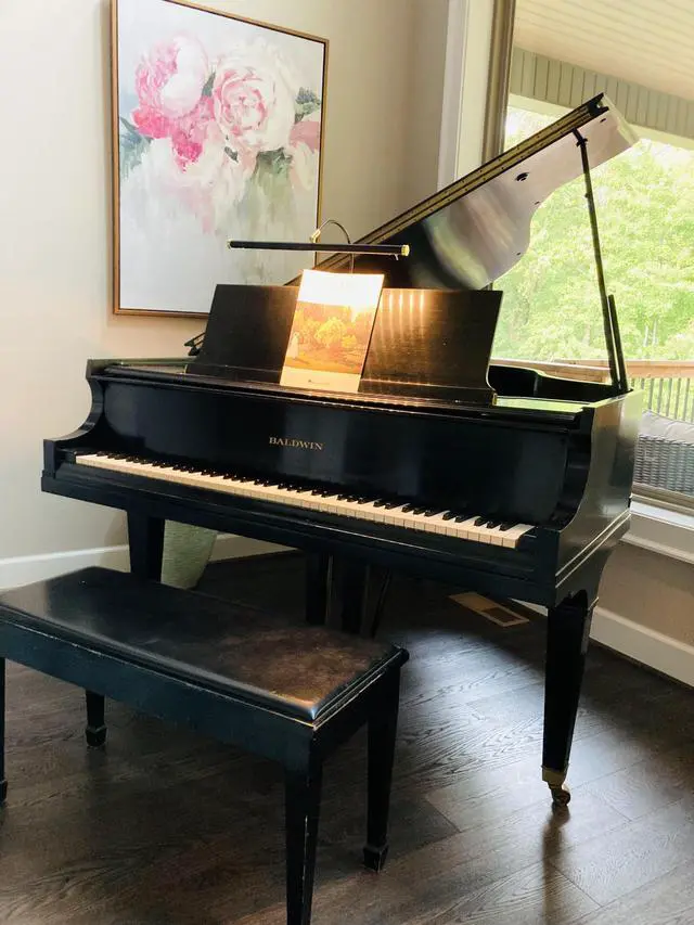 Alt view image 5 of 6 - 19" LED Grand Piano Light in Mahogany Bronze with Brass Accents with Dimmer Clip