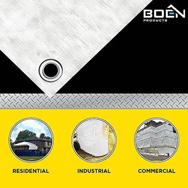 Alt view image 3 of 3 - Fire Retardant Construction tarp with Reinforced Corners, Waterproof, UV Resistant Polyethylene Tarpaulin (30' x 40', White)