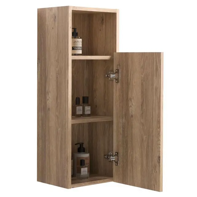 Alt view image 6 of 6 - 12" Bathroom Side Cabinet, Mid-Century Modern Fluted Storage Cabinet with Soft-Closing Door & Open Shelf, Floating Separate Storage Space, Rough Oak